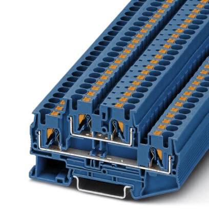 Phoenix Contact Multi-Level Terminal Block; PTTB 4 BU ; 28A; 600V; 2-Level; #24 - #10; Push-In Connection; Blue